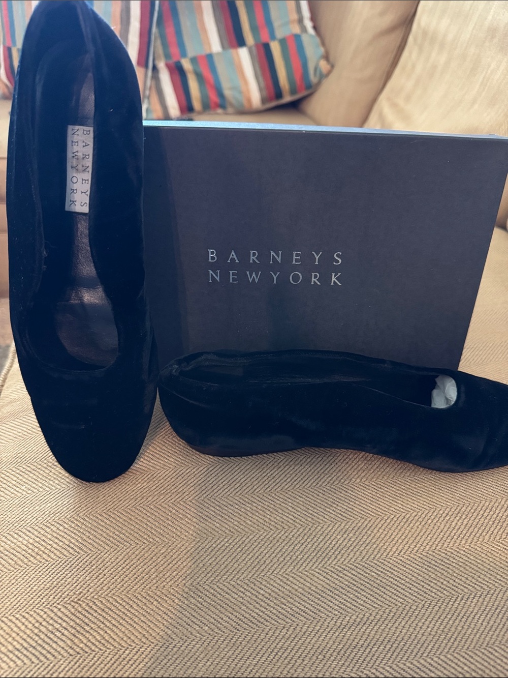 Barneys New York Black Velvet Slip-On Ballet Flat